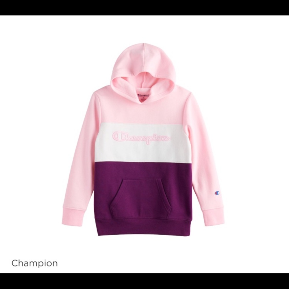 Pink purple and white fuzzy champion sweater